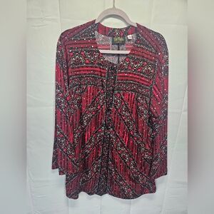 NWT Bob Mackie Wearable Art Red and Black Paisley Blouse
